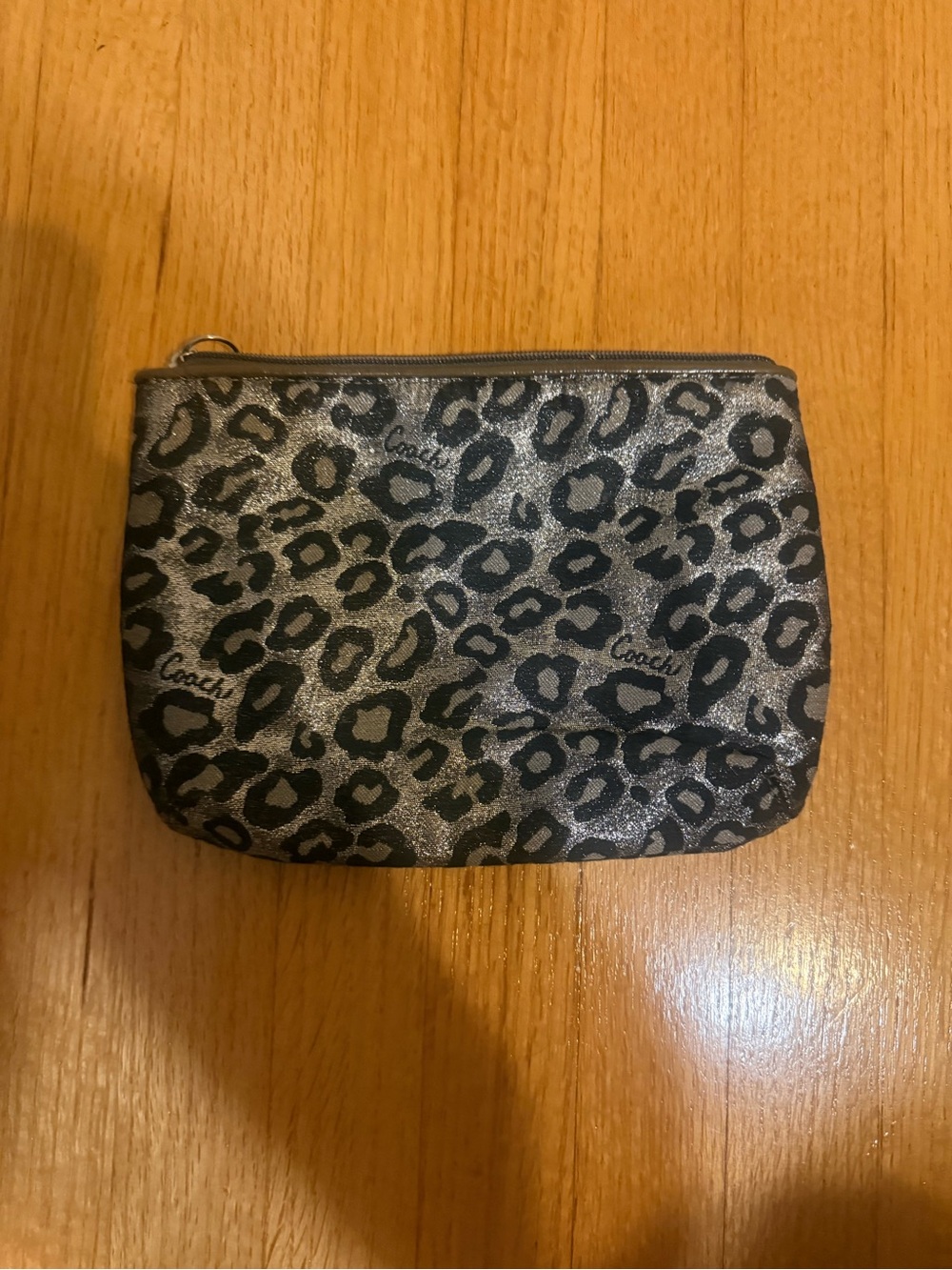 Coach Metallic Leopard Zip Pouch in Silver and Black